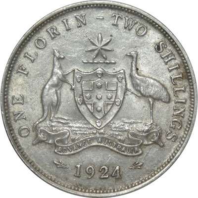 1924 Australia King George V Florin Silver Coin