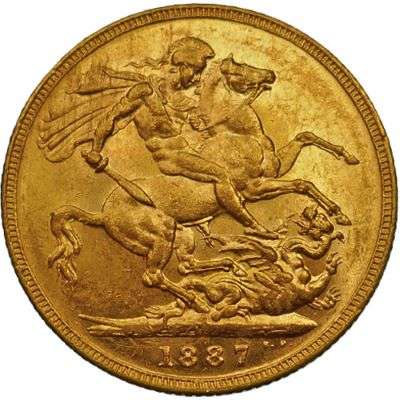 1887 M Australia Victoria Jubilee Head St George Gold Sovereign Coin