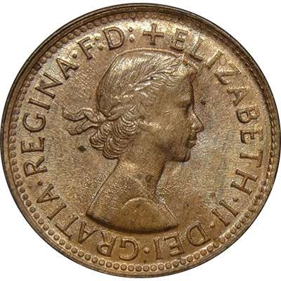 1961 Y. Australia Queen Elizabeth II Half Penny Copper Coin