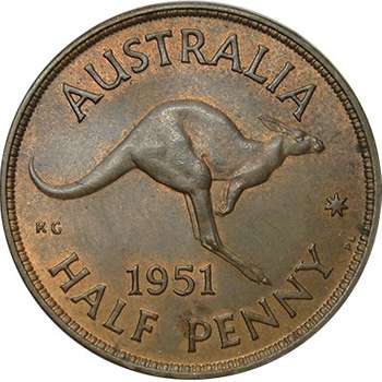 1951 PL Australia King George VI Half Penny Copper Coin