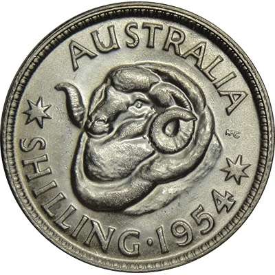 1954 Australia Queen Elizabeth II Shilling Silver Coin