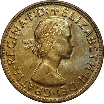 1958 Y. Australia Queen Elizabeth II Penny Copper Coin