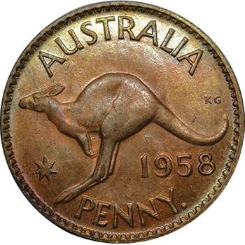 1958 Y. Australia Queen Elizabeth II Penny Copper Coin