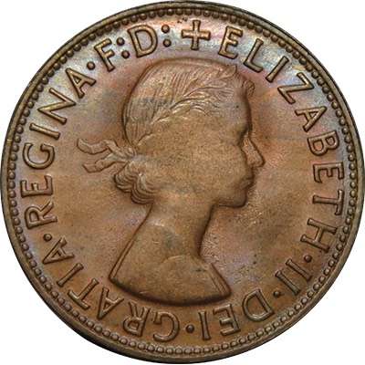 1964 Y. Australia Queen Elizabeth II Penny Copper Coin