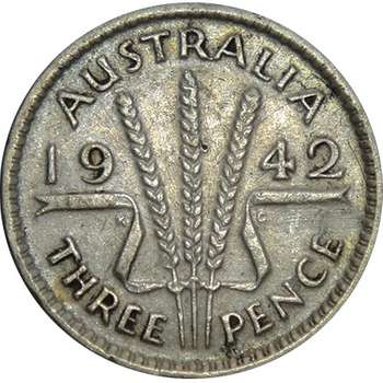 1942 Australia King George VI Threepence Silver Coin