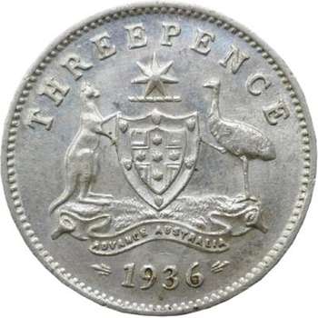 1936 Australia King George V Threepence Silver Coin
