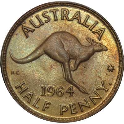 1964 Y. Australia Queen Elizabeth II Half Penny Copper Coin