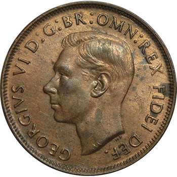 1952 Australia King George VI Penny Copper Coin