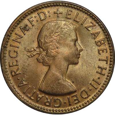 1959 Australia Queen Elizabeth II Half Penny Copper Coin