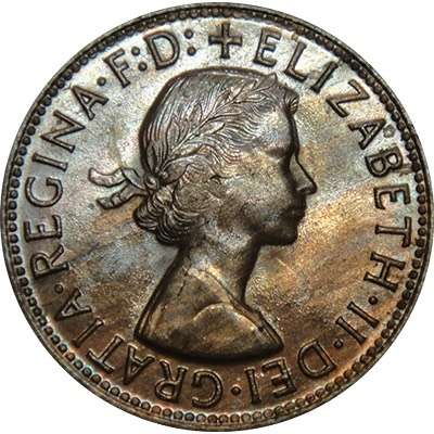 1959 Y. Australia Queen Elizabeth II Penny Copper Coin