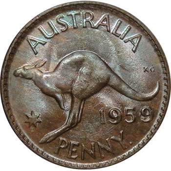 1959 Y. Australia Queen Elizabeth II Penny Copper Coin