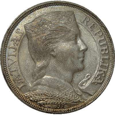 1931 Latvia 5 Lati Silver Coin