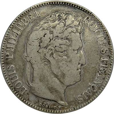 1834 A France Louis Phillippe I 5 Francs Silver Coin