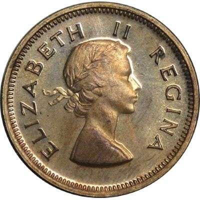 1954 South Africa Queen Elizabeth II Proof 1/4 Penny Bronze Coin