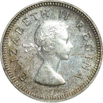 1954 South Africa Queen Elizabeth II Proof Threepence Silver Coin