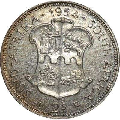 1954 South Africa Queen Elizabeth II Proof Two Shillings Silver Coin