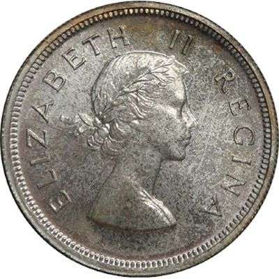 1954 South Africa Queen Elizabeth II Proof 2 1/2 Shillings Silver Coin