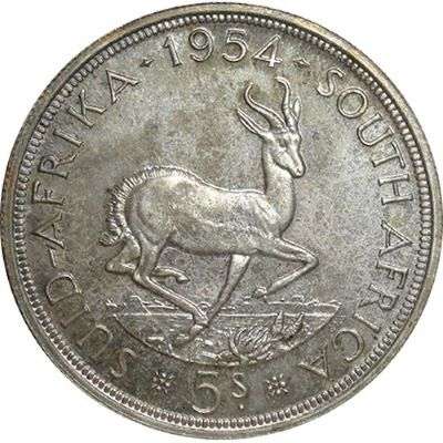 1954 South Africa Queen Elizabeth II Proof Five Shillings Silver Coin