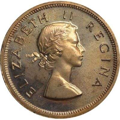 1954 South Africa Queen Elizabeth II Proof Penny Bronze Coin