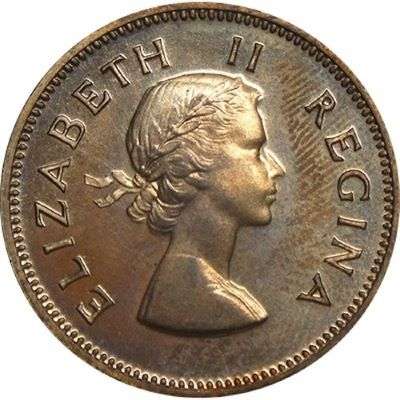 1954 South Africa Queen Elizabeth II Proof Half Penny Bronze Coin