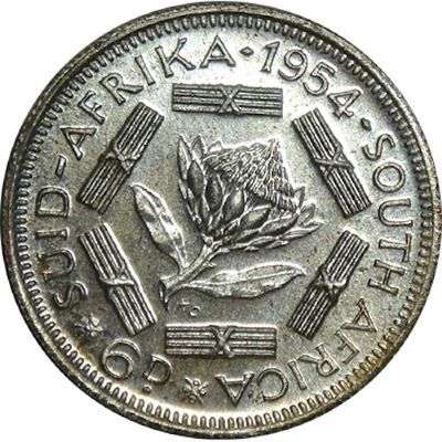 1954 South Africa Queen Elizabeth II Proof Sixpence Silver Coin