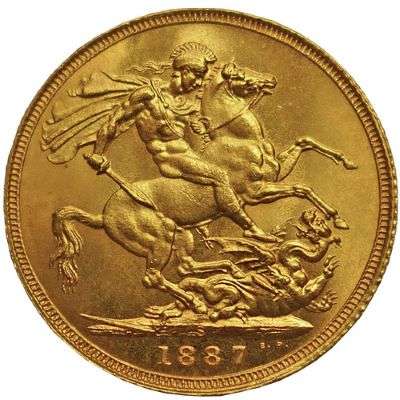 1887 S Australia Queen Victoria Jubilee Head St George Sovereign Gold Coin