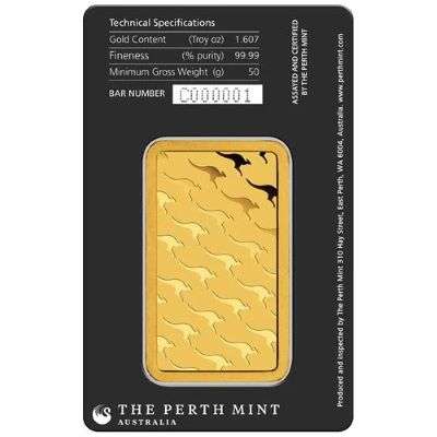 50 g Perth Mint Gold Bullion Minted Bar