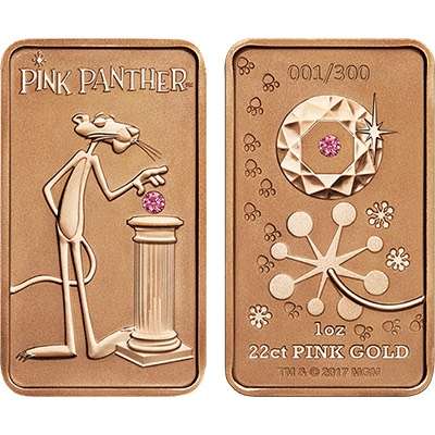 1 oz 2018 Pink Panther Limited Edition Pink Gold Pink Diamond Ingot