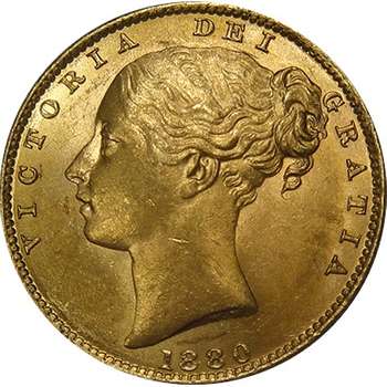 1880 S Australia Queen Victoria Young Head Shield Sovereign Gold Coin