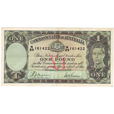 1938 Australia R. 29 One Pound King George VI Sheehan/ McFarlane Australian Predecimal Banknote