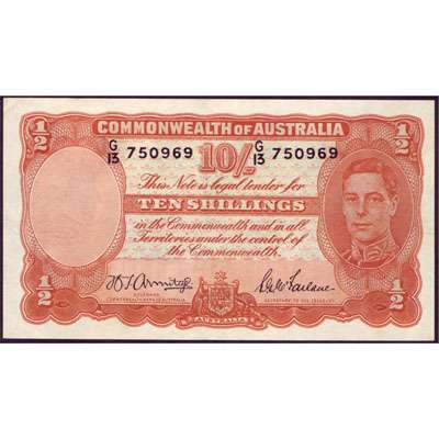 1942 Australia R. 13 Ten Shillings King George VI Armitage/ McFarlane Australian Predecimal Banknote
