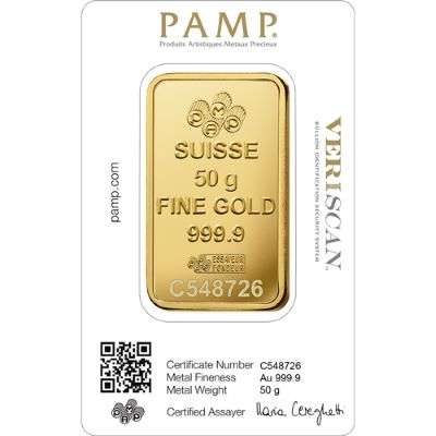 50 g PAMP Suisse Gold Bullion Minted Bar