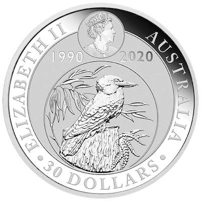 1 kg 2020 Australian Kookaburra 30th Anniversary Silver Bullion Coin