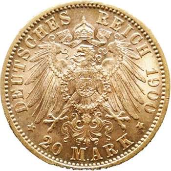 1900 German Wurttemberg Wilhelm II 20 Mark Gold Coin