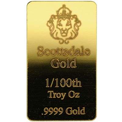 1/100 oz Scottsdale Gold Bullion Minted Bar