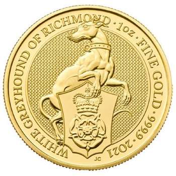 1 oz 2021 Royal Mint (UK) Queen's Beasts - The White Greyhound of Richmond Gold Bullion Coin