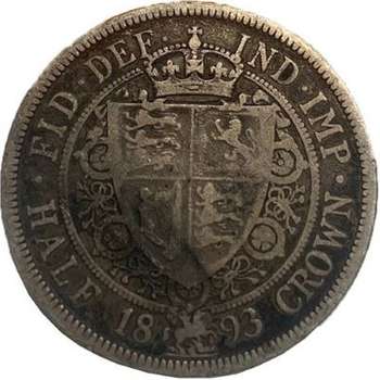 1893 Great Britain Queen Victoria Veil Head Half Crown Silver Coin