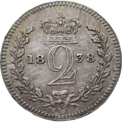 1838 Great Britain Queen Victoria Two Pence Silver Coin