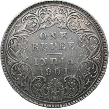 1901 India British Queen Victoria One Rupee Silver Coin