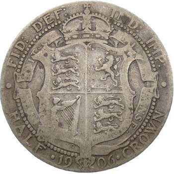 1906 Great Britain King Edward VII Half Crown Silver Coin