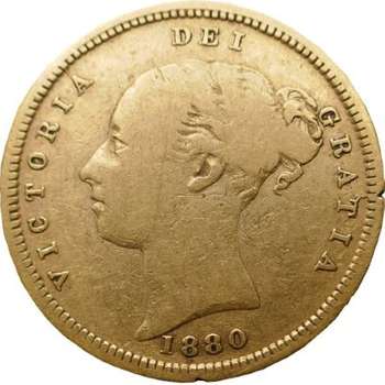 1880 S Australia Queen Victoria Young Head 1/2 Sovereign Gold Coin