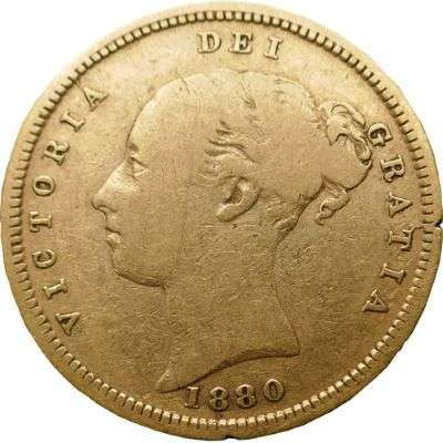 1880 S Australia Queen Victoria Young Head Shield Half Sovereign Gold Coin