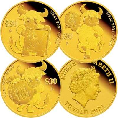 1/5 oz 2021 Chinese Astrological Year of the Ox Gold Proof Three Coin Set