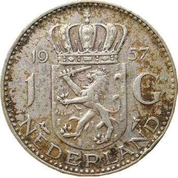 1957 Netherlands Queen Juliana One Gulden Silver Coin