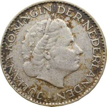 1957 Netherlands Queen Juliana One Gulden Silver Coin