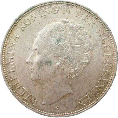 1939 Netherlands Queen Wilhelmina 2 1/2 Gulden Silver Coin