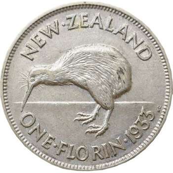 1933 New Zealand King George V One Florin Silver Coin