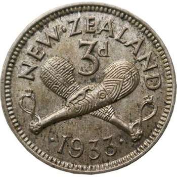 1933 New Zealand King George V Threepence Silver Coin