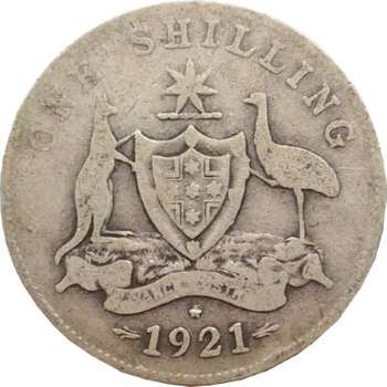 1921 Star Australia King George V One Shilling Silver Coin
