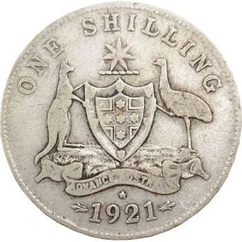 1921 Star Australia King George V One Shilling Silver Coin